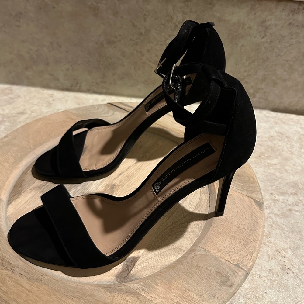 SOLD Steven black suede strappy heels 3 3/4" heel height